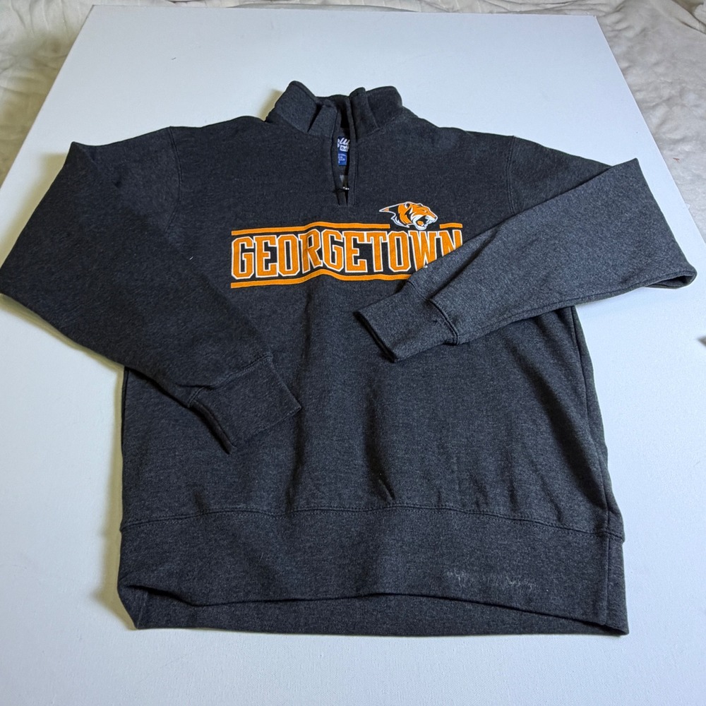 Blue 84 Georgetown Tigers Quarter Zip Sweatshirt Charcoal Grey Mens Small